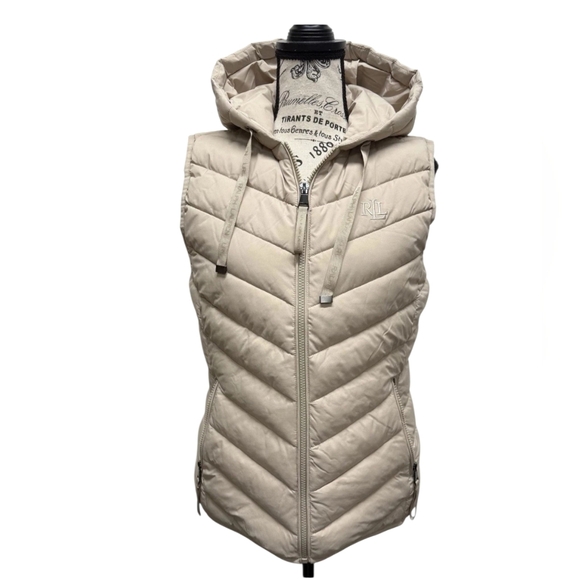 Ralph Lauren Black Label Jackets & Blazers - NWT Lauren Ralph Lauren Birch Tan Stretch Hooded Puffer Vest Size XL $150